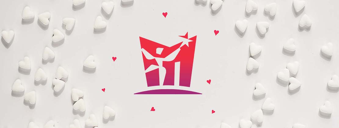 Mesa Arts Center logo with heart background