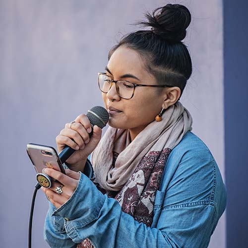 Student on microphone